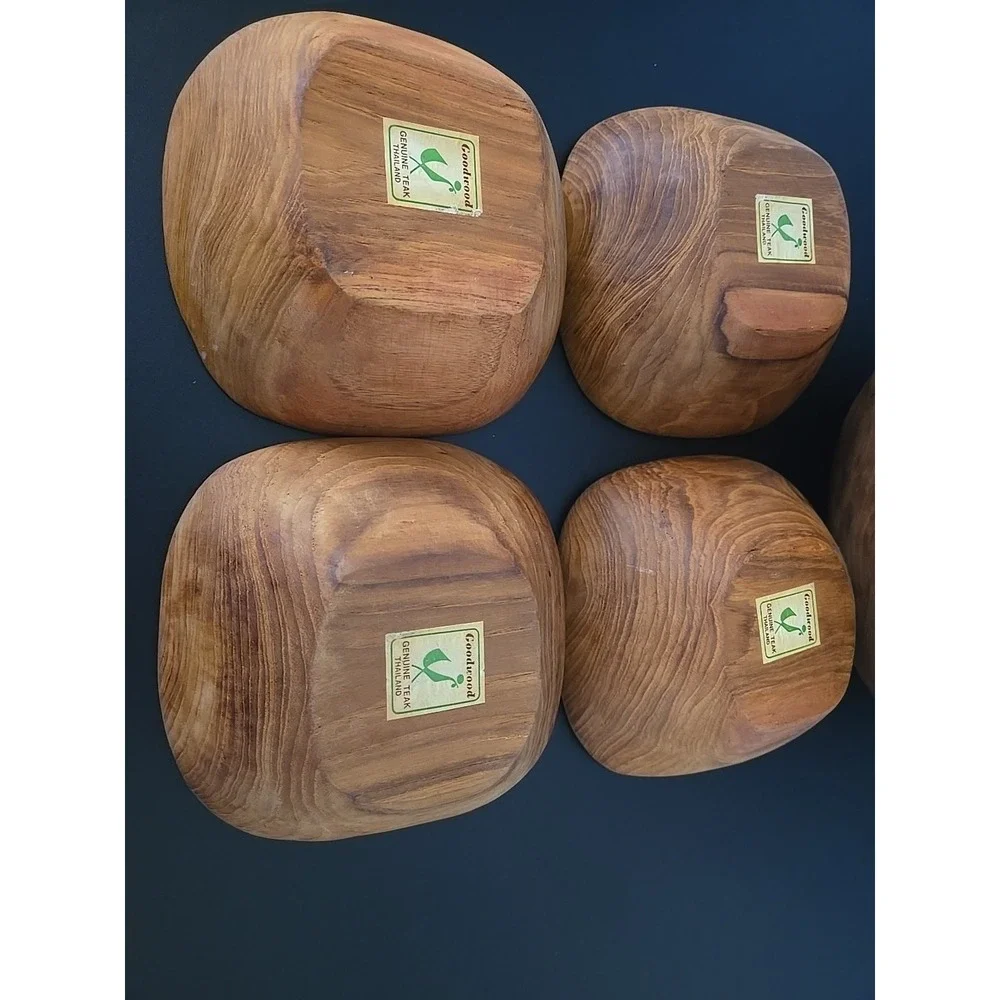Vintage Goodwood Genuine‎ Teak Wood Salad Bowl  Utensils Set Of  7 Thailand